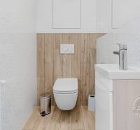 ŠPIČKOVO KOMPLETNE ZARIADENÝ 2-izb. byt bez kompromisov - Toaleta s obkladmi a podlahou s dreveným dekorom v 2-izbovom byte.