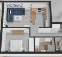 ŠPIČKOVO KOMPLETNE ZARIADENÝ 2-izb. byt bez kompromisov - Pôdorys 2-izbového bytu s kuchynským kútom a obývačkou.