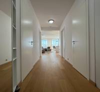 NUERA︱PANORAMA CITY- Veľký 3-izbový byt s výhľadom na hrad - Chodba 3-izbového bytu s podlahou s dreveným dekorom a bielymi dverami.