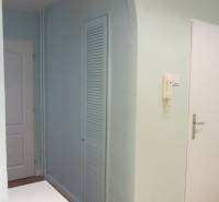 4-izb.byt v centre mesta, Obchodná ul., BA I - Staré Mesto, 2 x balkón - Chodba v 4-izbovom byte s podlahou s dreveným dekorom a svetlými stenami.