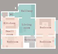 4-izb.byt v centre mesta, Obchodná ul., BA I - Staré Mesto, 2 x balkón - Pôdorys 4-izbového bytu s halou, obývacou izbou, kuchyňou a tromi spálňami.