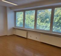 Kancelárie, Drieňová ul., Ružinov 25 m2 - Kancelárie s veľkými oknami, drevenou podlahou a radiátorom.