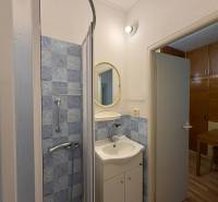 R E Z E R V O V A N Ý 3 izbový byt s balkónom , Košická, Komárno - Kúpeľňa v 3-izbovom byte s modrými obkladmi a sprchovým kútom.