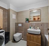 I Na predaj priestranný 2-izbový byt v Rovinke (City Park) - Kúpeľňa so závesným WC, umývadlom a práčkou v 2-izbovom byte.