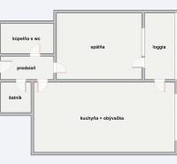 I Na predaj priestranný 2-izbový byt v Rovinke (City Park) - Pôdorys 2-izbového bytu s kúpeľňou, kuchyňou, šatníkom, spálňou a loggiou.