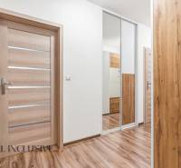Na predaj moderný 2-izb. byt s loggiou vo Vrábľoch - Chodba v 2-izbovom byte s podlahou s dreveným dekorom a zrkadlovou skriňou.
