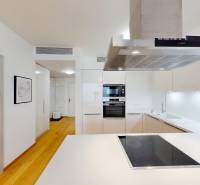 | Sky Park | zariadený 2i byt | panoramatický výhľad | garáž - Kuchyňa v 2-izbovom byte s modernou linkou, spotrebičmi a podlahou s dreveným dekorom.