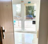 4-izb. byt, Cabanova ul., Dúbravka so samostatným vstupom - Vstupné dvere vedúce na ulicu Cabanova, v pozadí zaparkované auto.