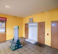 Prenájom haly / obchodno-skladových priestorov – Šenkvice, Nádražná ul - Priestor so žltými stenami a kovovými stojanmi v Skladoch a halách.