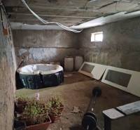 Rodinný dom, Maďarsko, obec Vizsoly - V pivnici rodinného domu sú črepníky s rastlinami, vírivka, bary a stavebný materiál.