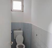 Rodinný dom, Maďarsko, obec Vizsoly - Toaleta v rodinnom dome s modrými obkladačkami a malým oknom.