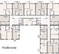 Pripravujeme: Moderná novostavba bytového domu, Byty Maty - Pôdorys podkrovia s bytmi a apartmánmi, vrátane skladových priestorov.