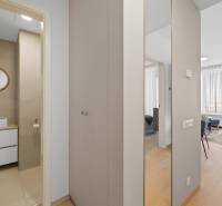 NUERA︱SKY PARK nadštandardný zariadený 2-izbový byt na 15. poschodí - Interiér 2-izbového bytu s kúpeľňou, podlaha s dreveným dekorom a veľké okno.