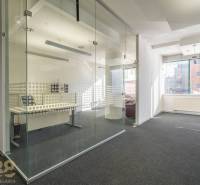 Reprezentatívne administratívne priestory na prenájom  - Kancelárie so sklenenými priečkami a kobercovou podlahou, jasné priestory a prirodzené svetlo.