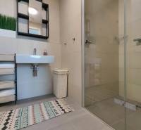 NUERA︱SKY PARK Moderný 2-izbový byt na 6. poschodí, veža 3 - Kúpeľňa v 2-izbovom byte s umývadlom, zrkadlom, sprchovým kútom a koberečkom.