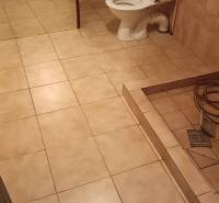 Na Predaj Rodinný dom pozemok 1587 m² v Horných Salibách  - Kúpeľňa v rodinnom dome s obkladmi a toaletou, jednoduchý a úsporný dizajn.