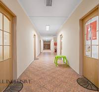 NA PRENÁJOM KANCELÁRSKE PRIESTORY V CENTRE MESTA DU.S. - Chodba s dverami, dlažbou a zelenou stoličkou v kanceláriách.