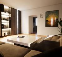 NA PREDAJ DVOJDOM (2× 3-IZBOVÉ DOMY), ZEMIANSKÁ OLČA - Obývacia izba v rodinnom dome s pohovkou, rastlinou, podlahou s dreveným dekorom a moderným umením.