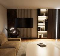 NA PREDAJ DVOJDOM (2× 3-IZBOVÉ DOMY), ZEMIANSKÁ OLČA - Obývacia izba v rodinnom dome s hnedou sedačkou a dekoratívnym osvetlením, podlaha s dreveným dekorom.