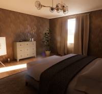 NA PREDAJ DVOJDOM (2× 3-IZBOVÉ DOMY), ZEMIANSKÁ OLČA - Spálňa v rodinnom dome, s podlahou s dreveným dekorom, obrazom a rastlinou.