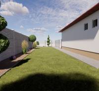 NA PREDAJ 3-IZBOVÝ RD (ČASŤ DVOJDOMU), ZEMIANSKA OLČA - Rodinný dom v Zemianskej Olči s úhľadne upravenou záhradou a ozdobnou špirálovitou zeleňou.