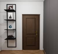 NA PREDAJ 3-IZBOVÝ RD (ČASŤ DVOJDOMU), ZEMIANSKA OLČA - Polička s dekoráciami vedľa drevených dverí v rodinnom dome, podlaha s dreveným dekorom.