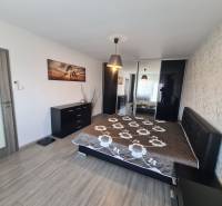 Reprezentatívny 2 izb.byt na prenájom SOHO TOWER Komárno ! - Spálňa v 2-izbovom byte s podlahou s dreveným dekorom a vstavanou skriňou.