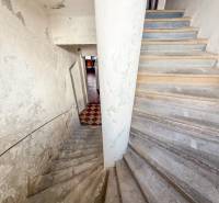 Rodinný dom (bytovka) s pozemkom 554m2, Bobotská Lehota - Schodisko vedúce do interiéru rodinného domu s opotrebovanou omietkou na stenách.