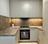 PRENÁJOM NOVOSTAVBA 2 izb.byt, BALKÓN, PARKOVACIE MIESTO, BIELY KOSTOL - Kuchyňa v 2-izbovom byte s kvetmi, mramorovým obkladom a spotrebičmi.