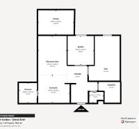 PREDAJ, 3izb. zariadený byt, novostavba Zelená stráň, Košická Nová Ves - Plán 3-izbového bytu s kuchyňou, obývacou izbou, kúpeľňou, terasou a komorou.