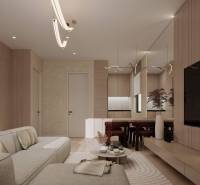 NA PREDAJ 4-IZBOVÉ RD – REZIDENČNÝ PROJEKT, GABČÍKOVO - Interiér rodinného domu so svetlou sedačkou, podlahou s dreveným dekorom a minimalistickým osvetlením.