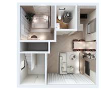 NA PREDAJ 4-IZBOVÉ RD – REZIDENČNÝ PROJEKT, GABČÍKOVO - Dispozícia rodinného domu s podlahou s dreveným dekorom a elegantným interiérom.