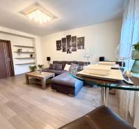 Štýlový, zariadený 2- izbový byt s balkónom pri stanici!!! - Obývačka v 2-izbovom byte s pohovkou, dekoráciami a podlahou s dreveným dekorom.