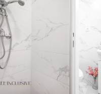 NA PREDAJ 2-IZBOVÝ BYT V CENTRE MESTA DUNAJSKÁ STREDA - Sprchová hlavica a umývadlo s kvetmi v kúpeľni v 2-izbovom byte na ulici Biskupa Kondého.