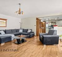 NA PREDAJ 6-IZBOVÝ POSCH. RODINNÝ DOM, HORNÉ SALIBY - Obývacia izba v rodinnom dome s veľkou sedacou súpravou, podlahou s dreveným dekorom a rastlinami.