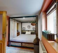 Rodinný dom Unín s pozemkom 941 m2 - Spálňa v rodinnom dome s veľkou posteľou a závesnou rastlinou pri okne.