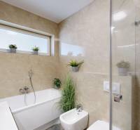 , predaj 4 izb. novostavby zariadeného RD, Jarná, Hviezdoslavov - Kúpeľňa v rodinnom dome s vaňou, sprchovým kútom a izbovými rastlinami.