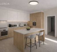 NA PREDAJ 5 izbový rodinný dom s veľkou záhradou v obci Iža - Kuchyňa v rodinnom dome s ostrovčekom a podlahou s dreveným dekorom.