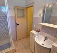 NA PREDAJ 5 izbový rodinný dom s veľkou záhradou v obci Iža - Kúpeľňa v rodinnom dome s umývadlom, sprchovým kútom a obkladom.