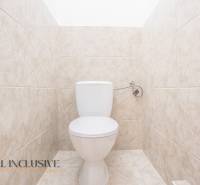 Na predaj 7-izb. RD s obchod. priestorom, Dun. Streda - Toaleta obložená svetlými obkladačkami v budove.