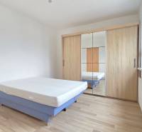 Predaj - dvojgarsónka s loggiou, Holíčska, Bratislava -Petržalka - Dvojgarsónka s posteľou, vstavanou skriňou a podlahou s dreveným dekorom.