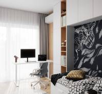 PROJEKT POD VINICOU | 4-IZB. BYT, UZAVRETÝ AREÁL, HOLOBYT, NOVOSTAVBA - Detská izba v 4-izbovom byte s pracovným kútikom a podlahou s dreveným dekorom.