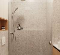 PROJEKT POD VINICOU | 4-IZB. BYT, UZAVRETÝ AREÁL, HOLOBYT, NOVOSTAVBA - Kúpeľňa 4-izbového bytu s moderným sprchovacím kútom a úložnými priestormi.