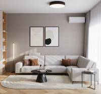 PROJEKT POD VINICOU | 4-IZB. BYT, UZAVRETÝ AREÁL, HOLOBYT, NOVOSTAVBA - Interiér 4-izbového bytu s pohovkou, konferenčným stolíkom a podlahou s dreveným dekorom.