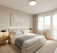 2 IZBOVÝ BYT S LODŽIOU - CENTRUM NA DOSAH - TICHÁ LOKALITA - Spálňa v 2-izbovom byte s veľkou posteľou a podlahou s dreveným dekorom.