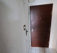 PREDAJ: 1 izbový byt - 37m2, s loggiou, Ružomberok - Za dráhou - Vstupné dvere do 1-izbového bytu s dlažbou a bielymi stenami.