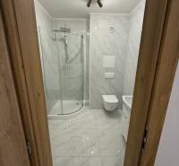 Na predaj 1,5-izbový byt v novostavbe GREENSIDE Trebišov - Kúpeľňa v 1-izbovom byte so sprchovým kútom a keramickým obkladom.