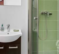 4-i., zariadený, lodžia, pivnica, internet, Röntgenova ul. - Kúpeľňa s umývadlom, zelenými kachličkami a sprchou v 4-izbovom byte.