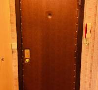 Na predaj 2 i byt v Partizánskom - Šípok - Vstupné dvere do 2-izbového bytu s dreveným dekorom na podlahe.