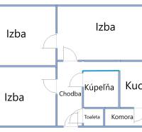 3-izbový byt s loggiou na ul. S.H. Vajanského, Nové Zámky – 74,69m2 - Pôdorys 3-izbového bytu s chodbou, kúpeľňou, toaletou, kuchyňou, komorou, špajzou a balkónom.